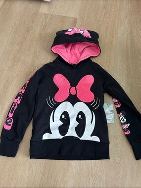 Disney Black Hoodie Sweatshirt with Pink Minnie Bow and Lining